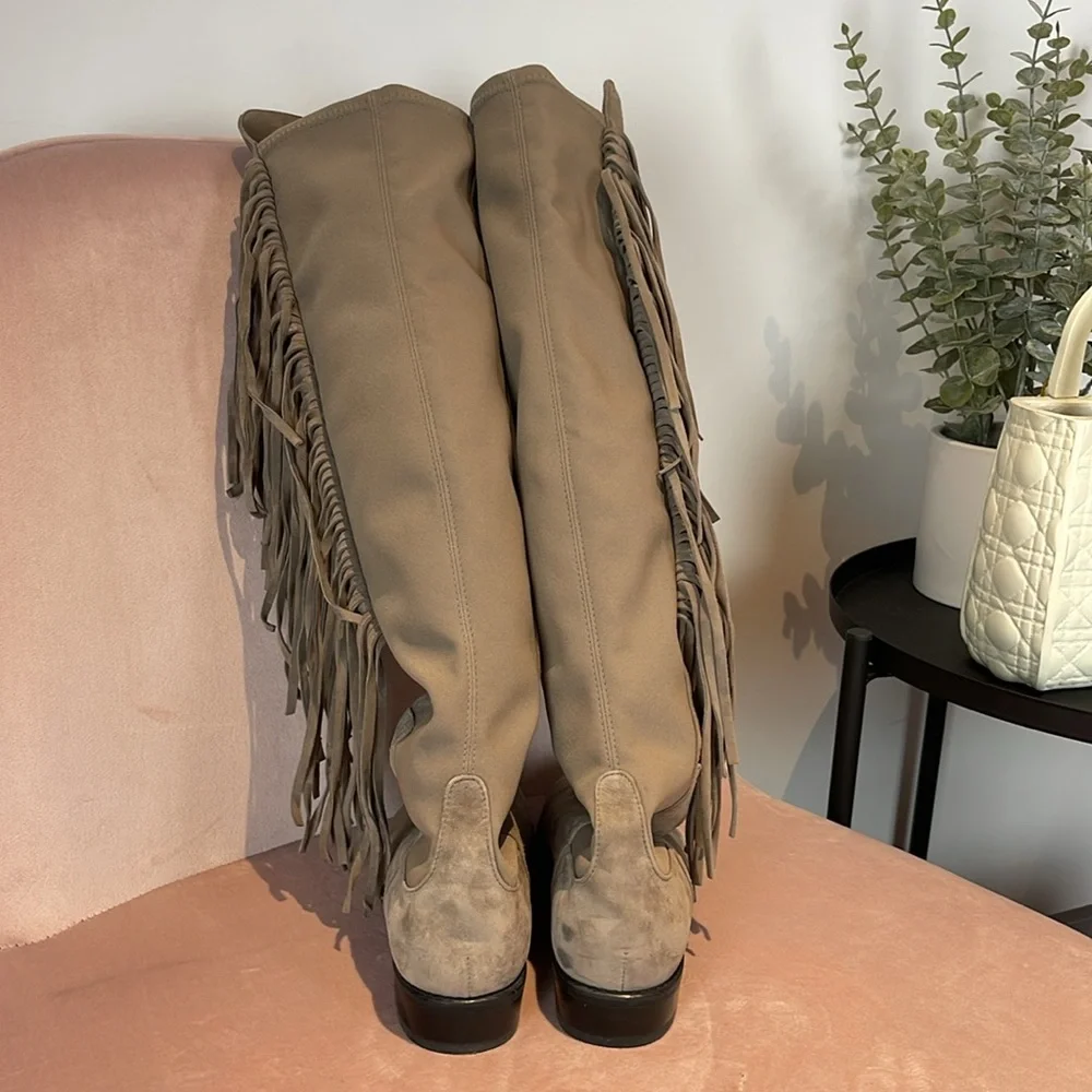Stuart Weitzman Fringed 50/50 Boots - Picture 3 of 6